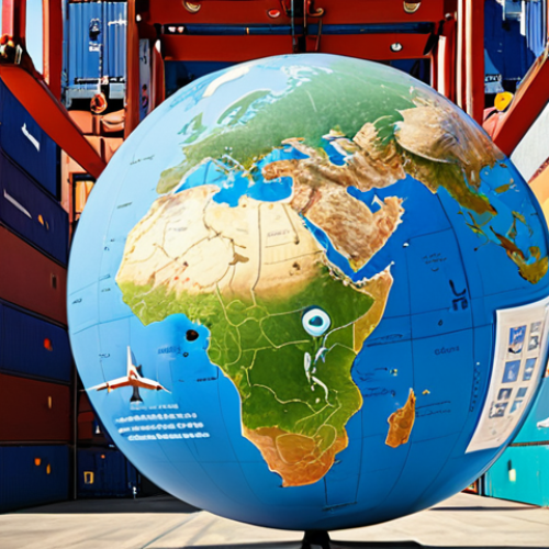 Home 11 ** A globe surrounded by shipping containers, airplanes, and trucks, with Hindi script overlaid showcasing the words "अंतर्राष्ट्रीय लॉजिस्टिक्स" (International Logistics). The image should convey a sense of global connectivity and opportunity.
**