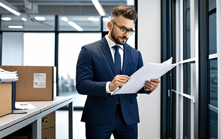 국제물류사 자격증 취득 과정 - A professional logistics manager in a modern office setting, reviewing shipping manifests, fully clo...