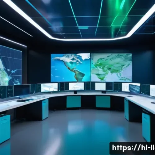 Home 32 국제물류사의 장기적 커리어 플랜 - A futuristic global logistics control room with diverse professionals collaborating over digital hol...