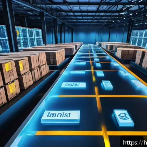 Home 31 국제물류에서 블록체인의 활용 가능성 - A modern logistics warehouse scene showcasing blockchain technology integration: diverse Indian prof...